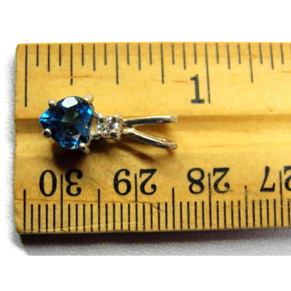 Tiny Cubic Zirconia Blue Heart Pendant Charm Vintage Sterling Silver 925 - Picture 5 of 12